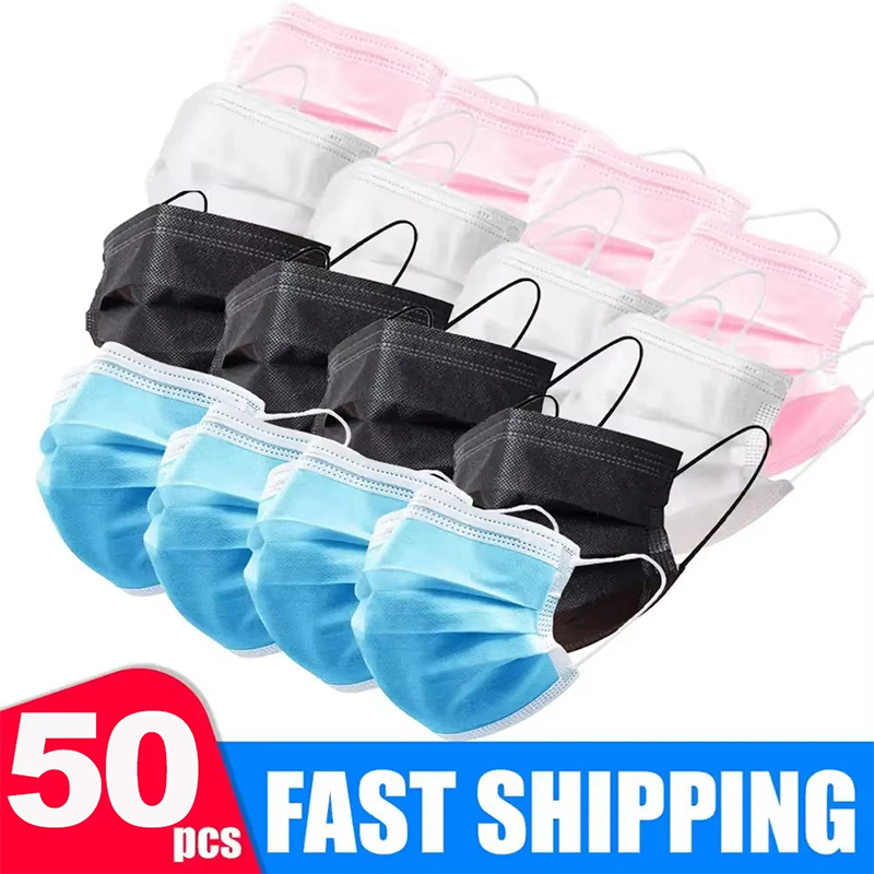 50Pcs 3-layer Mask Face Masks  - đánh giá và giá Disposable Mask Blue